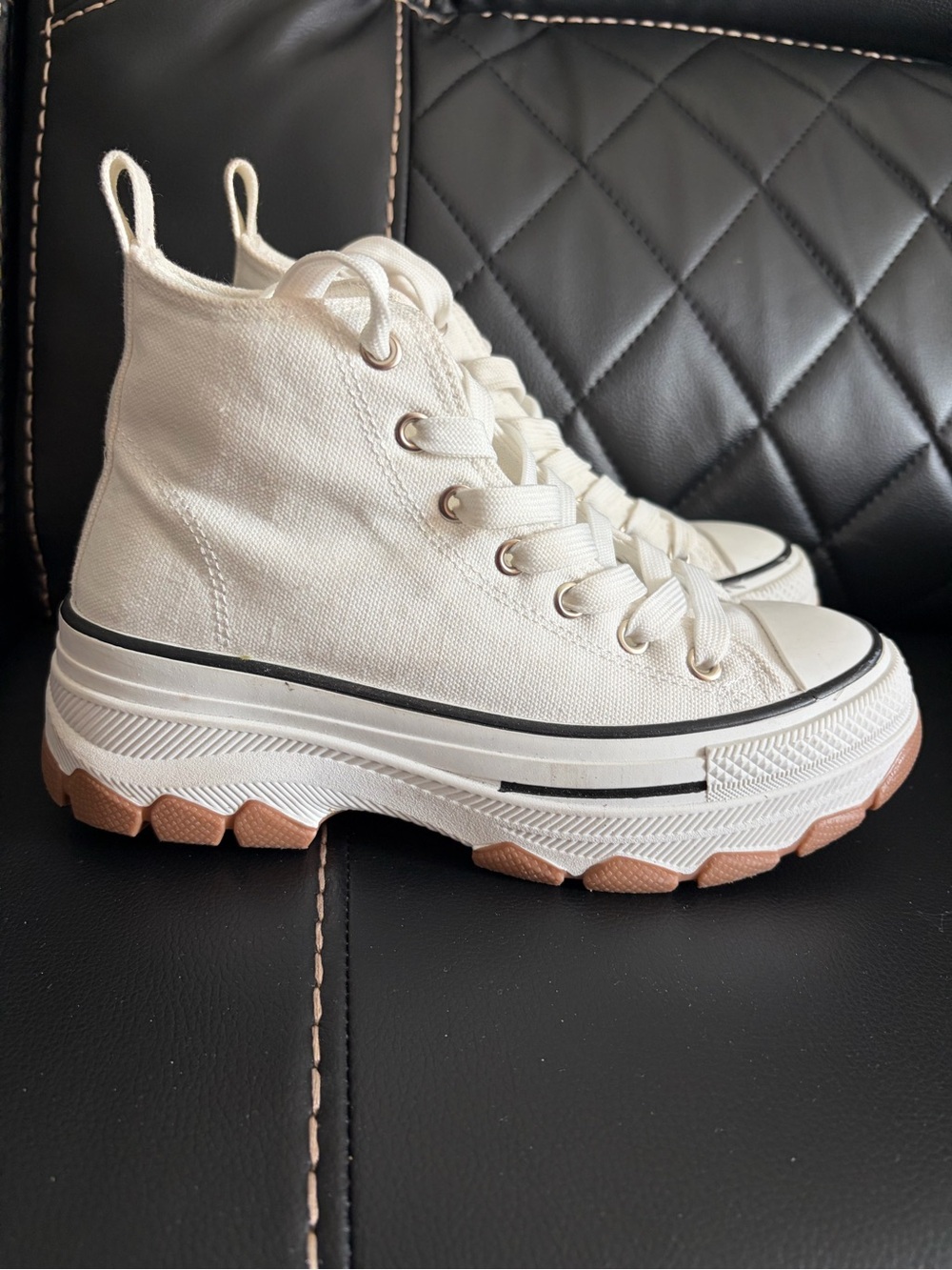 TOP Moda Cream High-Top Platform Sneakers with Tan Tread